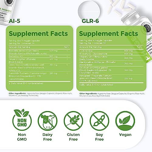 Intestinal Fortitude AI-5 & GLR-6 Digestive Health Supplement Bundle w/Glutamine, Turmeric, Curcumin for Gut Health Capsule Supplement & Support Digestive Health, Non-GMO, Dairy Free - 30-Day Supply