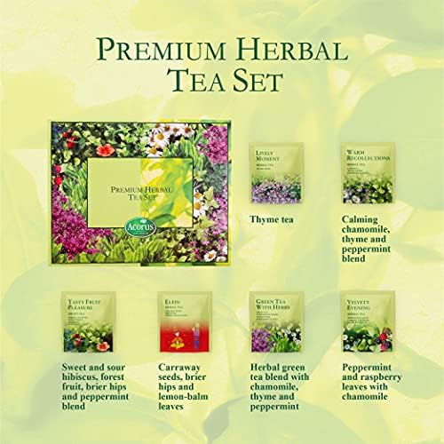 ACORUS Premium Tea Set - Natural Herbal Tea Variety Pack, Gift Set of 6 Different Teas, 60 Bags Individually Wrapped, Herbal Sampler Box