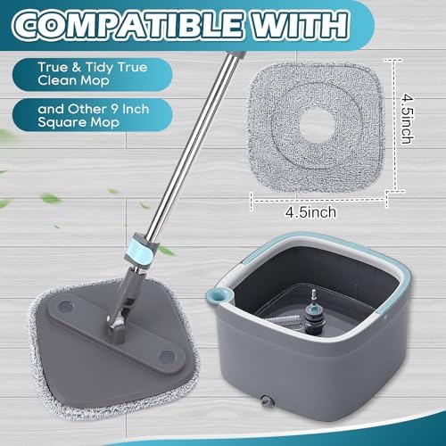 Square Microfiber Mop Pads Compatible with True & Tidy True Spin Mop - Mop Replacement Pads for Square Spin Mop and Bucket - Washable Pads fit for All 9 Inch Square Spin Mop (6 Pack)