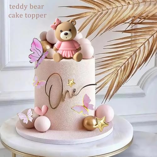 Luxury Pink Teddy Bear Cake Decoration Baby Shower Cake Topper Baby Shower Cake Decoration Baby Girl Cake Decoration