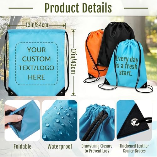 Custom Drawstring Bags 10/50/100/200 Pack, Personalized String Bags Bulk with Logo, Great for Gym Travel Events
