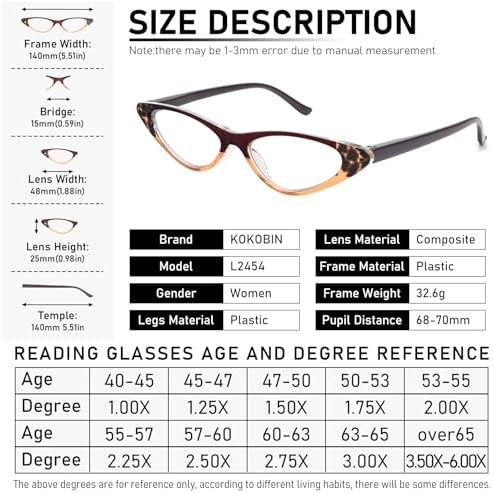 KoKoBin Cat Eye Reading Glasses for Women 5 Pairs Spring Hinge Fashion Readers Anti Blue Light Computer