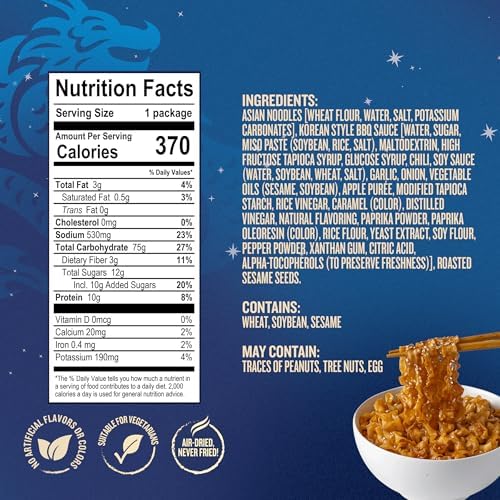 Blue Dragon Korean BBQ Saucy Noodles - 4.2oz (Pack of 6) - Knife Cut Thick Noodles w/Korean BBQ Sauce & Sesame Seed Garnish - Quick & Easy Meal with Bold Asian Flavors - Vegetarian Friendly