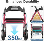 HOMLAND Foldable Rollator Walkers with Seat for Seniors, 8'' Big Wheels, 350 lb. Weight Capacity, Adjustable Handles and Seat Height, Lightweight Rolling Walker, Red