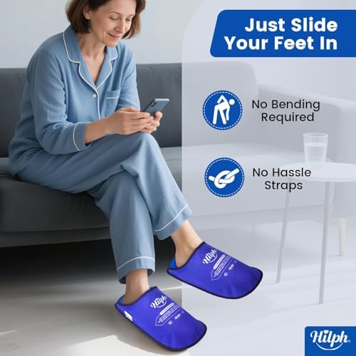 Hilph Foot Ice Pack Slippers,1 Pair Ice Pack for Foot and Toes for Plantar Fasciitis, Gout, Bunions & Neuropathy Relief, HSA or FSA Eligible Hot Cold Therapy Gel Slippers for Surgery Recovery, Blue