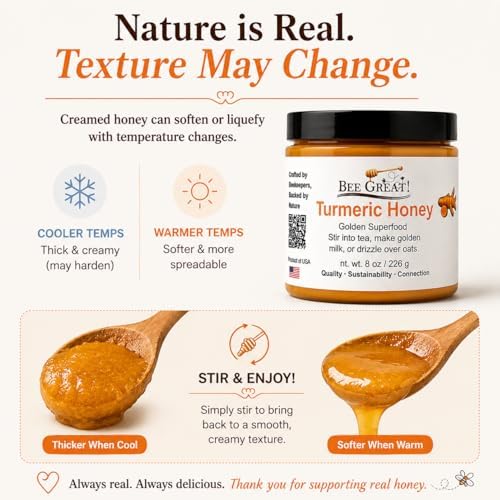 Turmeric Honey – Raw Honey with Turmeric – Creamed Honey Spread – Warm Earthy Flavor – Tea, Golden Milk & Daily Use – 8 oz