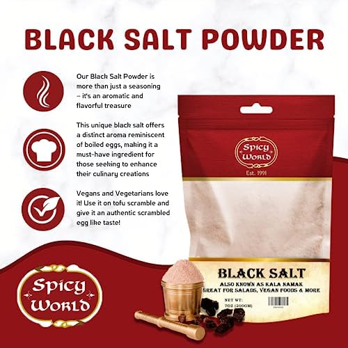 Spicy World Black Salt Powder (Kala Namak Mineral) 7 Oz - Vegan, Pure, Unrefined, Non-GMO & Natural - Perfect for Tofu Scramble, Egg Taste