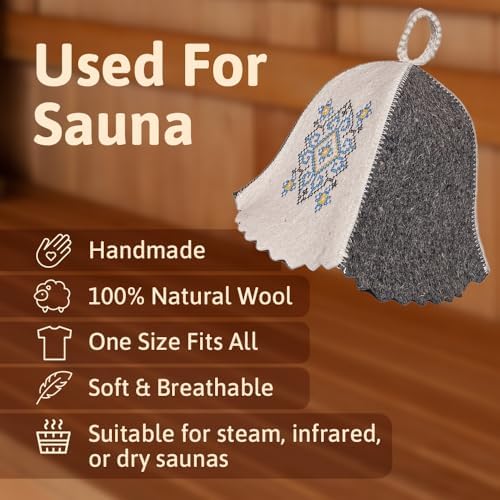 SHSH trade group Sauna Hat Wool Embroidered Ukrainian Ornament Vyshyvanka - Banya Hat for Men Sauna Cap for Women Wool Sauna Hat for Women, Blue
