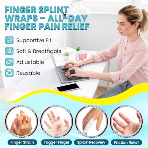 Finger Splint Wraps 2 Pack – Adjustable Breathable Finger Buddy Tape, Light Compression Trigger Finger Splint for Arthritis Pain Relief & Sports Injury, Comfort for Daily Support & Alignment（M Size）