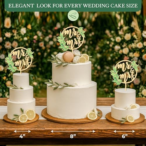 Stofinity Rustic Wedding Cake Toppers Bride And Groom - Boho Mr And Mrs Cake Topper, Wood Mr And Mrs Sign For Engagement Bridal Shower Decor, Sage Green Wedding Cake Decorations