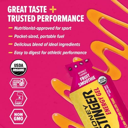 Honey Stinger Organic Fruit Smoothie Energy Gel, Gluten Free & Caffeine Free, for Exercise, Running and Performance, Sports Nutrition for Home & Gym, Pre and Mid Workout, 12 Pack, 13.2 Ounce