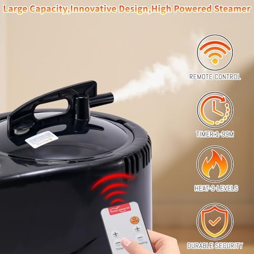 3L Sauna Steamer Machine for Home Sauna Tent, 1200W Fast Heating Steam Generator with Remote, Stainless Steel Pot Replacement for Personal Spa, Portable Body Detox (Black)