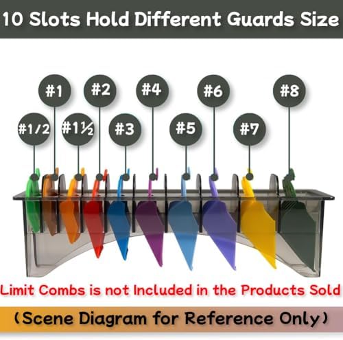 Clipper Guard Holder，Clipper Holder with 10 Slots Barber Accessories Barber Supplies Professional Organizer Hair Clipper Guards Set Fits for Clipper Guard with Color Coded（1/16"-1"）