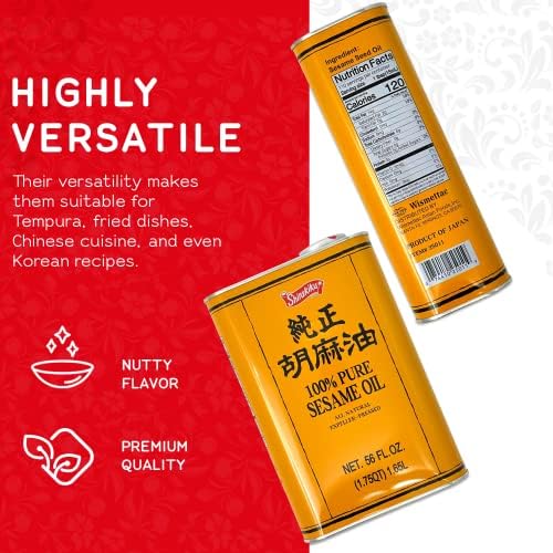 Shirakiku Pure Japanese Sesame Seed Oil - Premium, Low Carb, Expeller Pressed and Rich Flavor Natural Sesame Seed Oil - Perfect for Authentic Oriental Asian Cuisine (Toasted) - 56 Fl Oz