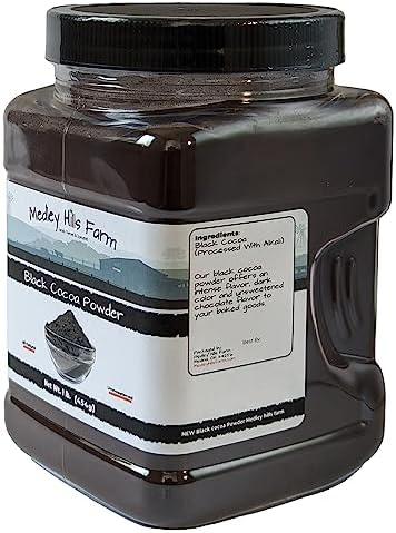 Black cocoa powder by Medley hills farm 1 Lb. in Reusable Container - Great Black cocoa powder for baking - Dutch Processed - Unsweetened