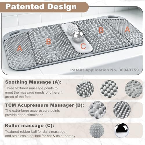 FREATECH Foot Massage Acupressure Mat with Massage Balls for Foot Pain & Plantar Fasciitis Relief, Zoned Reflexology Pressure Point Mat for Sitting & Standing, Safe Food-Grade Silicone, 22'' x 13''