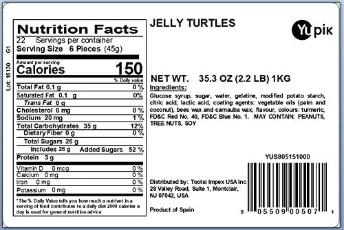 Yupik Gummy Jelly Turtles, 2.2 lb (35.2 oz), Fruity Flavors, Colorful, Soft & Chewy, Turtle-Shaped Gummies, Fun Treat, Sweet Candy, Delicious Snack, Ideal for Gifting, Holidays & Baking