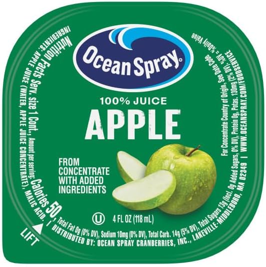 Ocean Spray 100% Apple Juice Cups, 4 Ounce (Pack of 48)