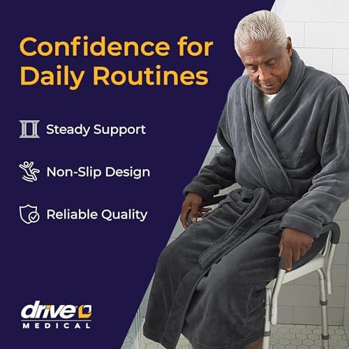 Drive Medical Shower Chair with Back & Padded Arms - Adjustable Height Bath Seat for Safety & Comfort - Lightweight Aluminum Construction- 350 Lb Capacity - White
