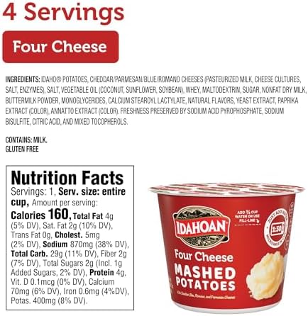 Idahoan Four Cheese Instant Mashed Potatoes 1.5 oz Cup, (24 count)