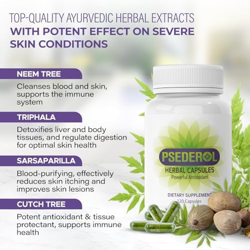 Psoriasis Support for Skin, 120 Herbal Capsules, Natural Psoriasis Supplements, Traditional Indian Ayurveda Medicinal Plants with 6 Antioxidant Herbs, Dry and Itchy Skin Supplement