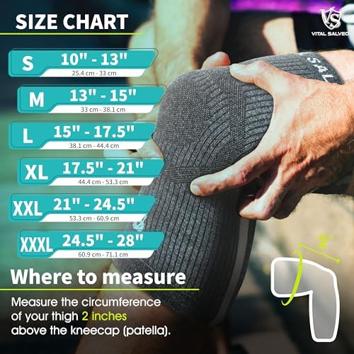 Vital Salveo Knee Compression Sleeve Swelling Recovery Knee Brace S-Support Pain Relief for Men and Women Unisex for Running Basketball Gym Workout Sports Dark Grey (1PC) S