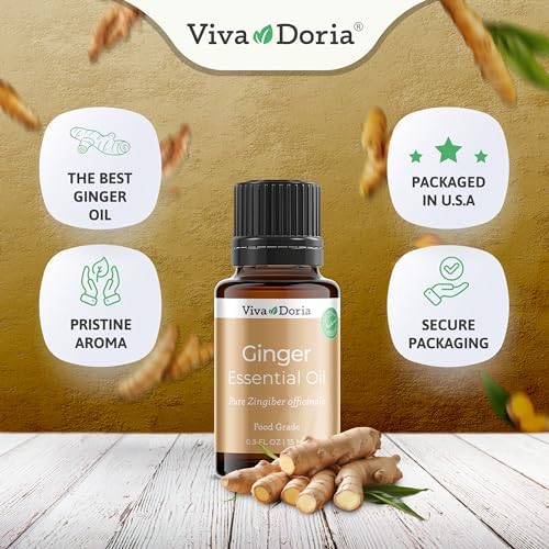 Viva Doria Ginger Essential Oil, 100% Pure Natural, Fresh Ginger Essential Oil, Undiluted, for Aromatherapy | Food Grade, 15 mL (0.5 Fluid Ounce)