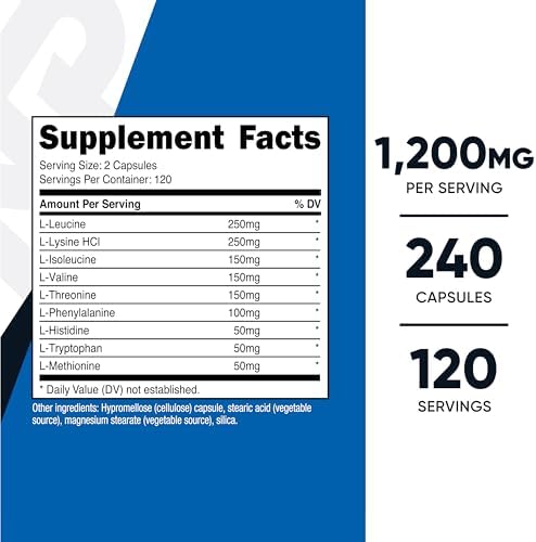 Nutricost EAA Capsules 1200mg, 240 Capsules - Essential Amino Acids, 120 Servings - Non-GMO, Gluten Free & Vegan