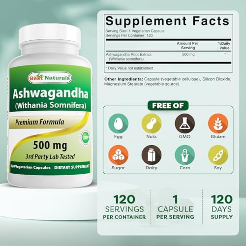 Best Naturals Ashwagandha Extract 500 Mg 120 Capsules (Pack of 2)