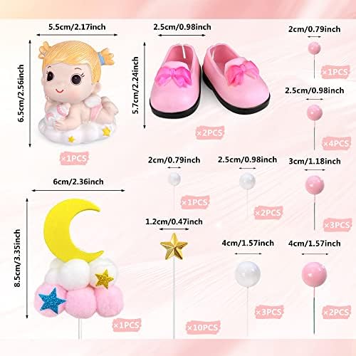 30PCS Pink Baby Girl Cake Decorations Its a Girl Cake Topper Pink Ball Cake Toppers for Baby Shower Birthday Cake Decoration