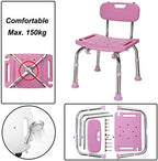 Shower Stool 150kg, Bath Seat with Backrest, Shower Chairs and Benches Bathtub Seat for Elderly, Senior, Handicap & Disabled, Adjustable Hight Non-Slip Design, Pink