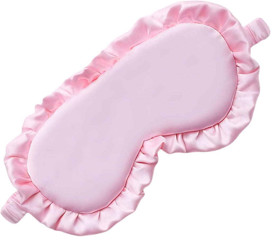 Women's Sleep Mask, Satin Eye Mask in, Ruffled Design, Adjustable Strap, Breathable and Comfortable, Blocks Light
