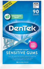 DenTek Comfort Clean Floss Picks for Sensitive Teeth, Soft and Silky Ribbon, 90 Count (Pack of 6)