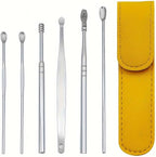 6-Piece Stainless Steel Ear Picking Set – Portable Keychain Ear Wax Cleaning Tools, Reusable Ear Spoon Kit for Precise Earwax Removal & Hygiene (Yellow)