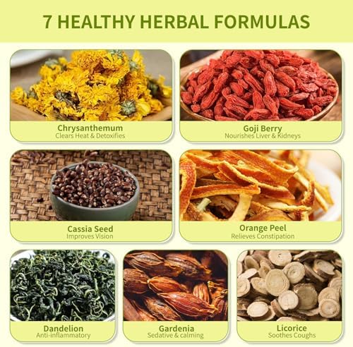 Dandelion Wolfberry Tea, Natural Kidneys & Liver Health Dandelion Root Tea with Dandelion, Wolfberry, Cassia Seed, Chrysanthemum, Licorice, Orange Peel, Gardenia (1 Pack/12 Bags)