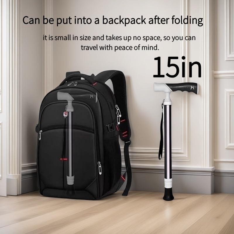 Folding Walking Cane for Men & Women, Adjustable Height & Handle - Lightweight Portable Walking Stick, Foldable Cane with Comfortable Grip