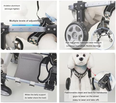 Dog Wheelchair for Small Medium Large Dogs, Adjustable 4-Wheel Mobility Aid, Lightweight Rehabilitation Brace (4 Wheels, M)