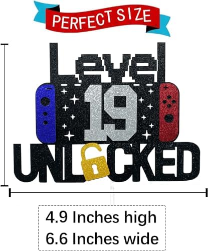 Happy 19th Birthday Video Game Cake Topper Level 19 Unlocked Cake Topper for Kids Boys Girls 19-Years-Old Birthday Party Decoration (happy 19)