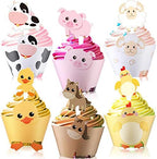 Blulu 60 Pieces Farm Animal Cupcake Toppers and Wrappers for Farm Theme Party Cupcake Wrappers Toppers Animal Birthday Barnyard Party Decoration Baby Shower Supplies
