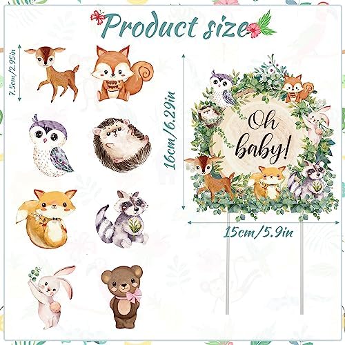 49 Pcs Woodland Cupcake Topper Neutral Forest Animal Cupcake Toppers for Woodland Baby Shower Decorations Floral Leaf Boho Birthday Party Supplies Gender Reveal Favors Decor(Leaf Style)