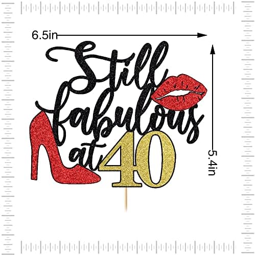 Still Fabulous at 40 Cake Topper,Happy 40th Birthday Cake Topper,Queen High heels Big Red lips Cake Topper,Women 40th Birthday Party Cake Decorations