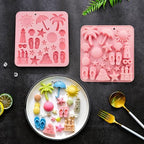 2Pcs Summer Beach Theme Silicone Molds for Chocolate, Coconut Tree Starfish Shells Beacon Pineapple Shape Candy Chocolate Mold for Tropical Summer Party Marine Jello Cookie Ice Cube Baking Mould