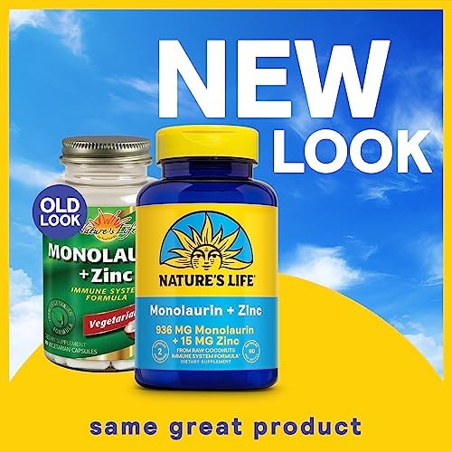 Nature's Life Monolaurin Plus Zinc Immune Support Supplement - 936mg Monolaurin from Raw Coconuts, Zinc 15mg, Supports Gut Health, Balanced Gut Flora, 60-Day Guarantee, 45 Serv, 90 Vegetarian Capsules