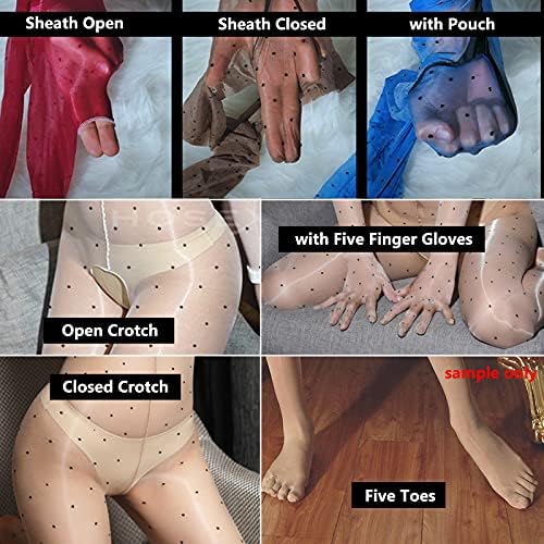 LESOYA Women Men 1D Shiny Glossy Full Bodystocking Ultrathin Silky Bodysuit Catsuit with 5 Finger Gloves Toes