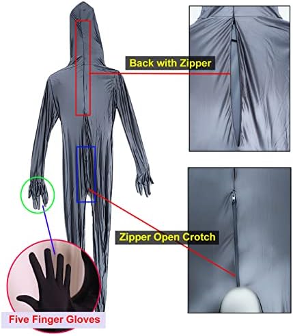 LESOYA Women's Sexy Semi Opaque Bodysuit Catsuit Zipper Crotch Zentai Suit Unitard Jumpsuit with Gloves Hood