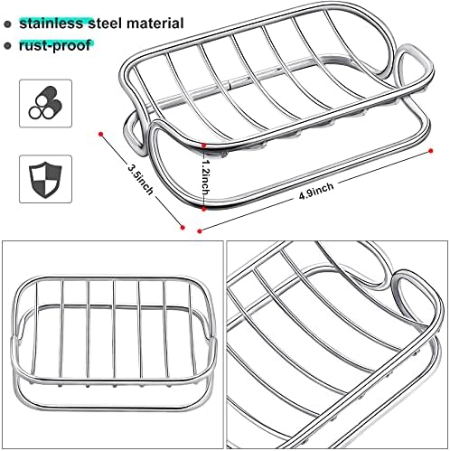 Patelai Soap Dish Stainless Steel Bathroom Bar Soap Holder for Shower Rust Proof Metal Self Draining Sponge Shelf Tray for Kitchen Sink(Classic Style)