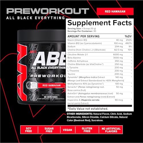 All Black Everything Pre-Workout Powder | Preworkout Energy Drink Mix | 350mg Caffeine | Beta Alanine & Citrulline | Energy Supplement for Men & Women | Red Hawaiian | 30 Servings