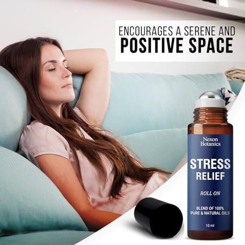 Stress Relief Essential Oil Roll-On 10 ml - Natural Stress Relief Blend with Lavender, Geranium & Frankincense Oils - Prediluted Roller for Calming Aromatherapy - Nexon Botanics