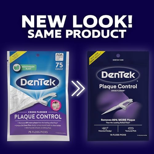 Dentek Floss Picks, X-Shaped Cross Flosser, Plaque Control Dental Floss Picks, 75 Count