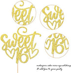 1 Pack Sweet Teenager 16 Cake Topper Glitter 16th Birthday Cake Pick for Cheers to 16 Years Old 16th Birthday Party Cake Decorations Supplies Gold